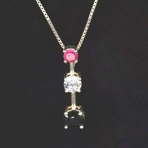 GENUINE Ruby Onyx Drop Pendant 18" BOX Chain Link Necklace 3.5g sterling silver